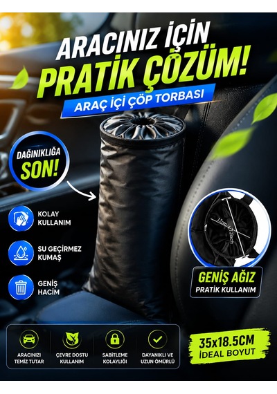 Araç İçi Çöp Kovası Askılı Koltuk Arkası Oto Çöp Torbası 1 Adet Yıkanabilir Kamp Seyahat Kolay Takılabilir Çöp Kutusu
