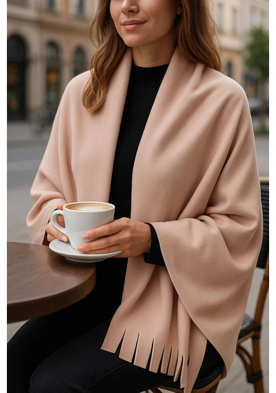 Elif Mira Unisex Polar Omuz Şalı 70x180 Cm Kışlık Sıcak Şal Elegantwarm Pudra