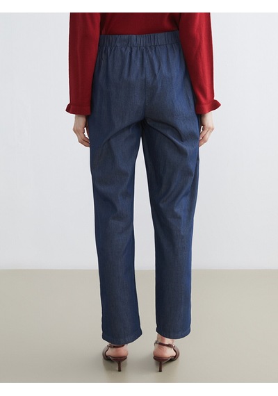 Lcw Grace İndigo Beli Lastikli Straight Fit Kadın Jean Pantolon