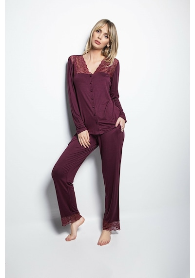 Monamise 19230 Kadın Uzun Kollu Pijama Takım-bordo Bordo