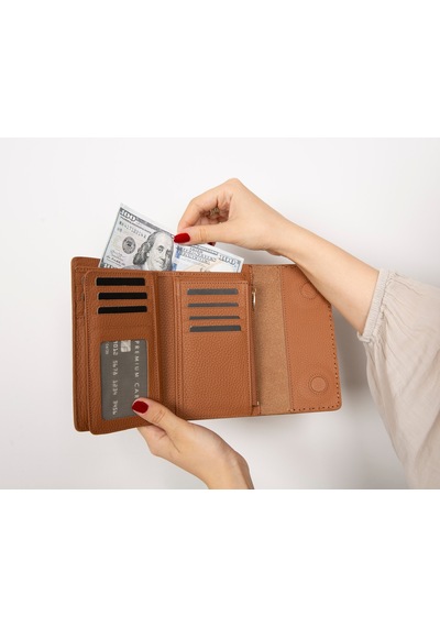 Bloominbag Arc Wallet Heritage Tan Hakiki Deri Kartlıklı Manyetik Cüzdan Taba