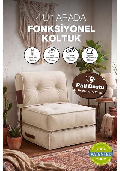 Reyo Pufymax Comfy Plus Koltuk Minder Modüler Yer Koltuğu Sırt Destekli Berjer 75x75x85cm Yıkanabilir Fermuarlı Krem Açık Krem