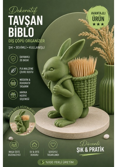 Ognami3d Dekoratif Tavşan Kürdanlık - 3d Baskı Masaüstü Organizer 34805459