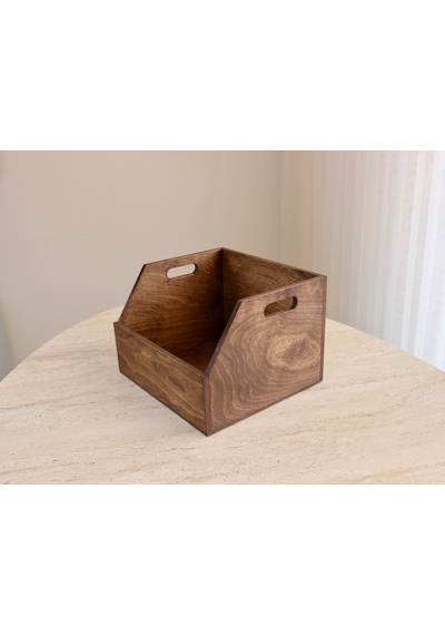 Ahşap Lp Plak Sandığı Koyu Ceviz Rengi - Organizer Kutu - Wooden Lp Record Box Dark Walnut Color Koyu Yeşil