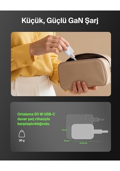 Smartprotect 2 Portlu Usb-c Şarj Cihazı 50 W, Çift Portlu Gan Şarj Cihazı, 1 M Usb-c Kablo Dahil, Macbook, İphone 17, İpad Pro, Chromebook, Galaxy S25 Ultra Ve Pixel 10 İçin Hızlı Şarj, Beyaz