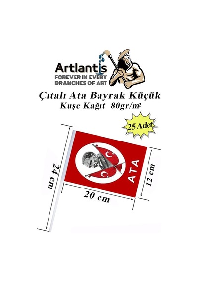 Çıtalı Ata Bayrak Kağıt 20x12 Cm 25 Adet Atalı Bayrak Çıtalı Sopalı Küçük Bayrak Plastik Çubuklu Bayrak