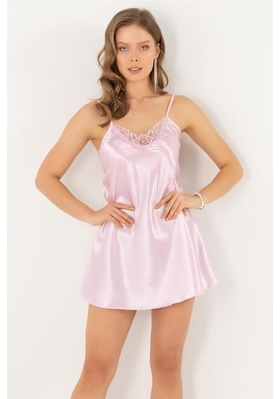 Ince Askılı Güpürlü Mini Saten Gecelik,pembe Xl/2xl,crs8680570606486 Açık Bej - Beyaz
