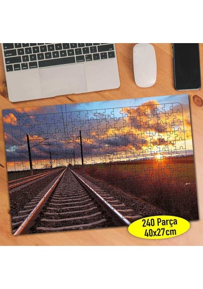 Tren Rayları Ve Gün Batımı 240 Parça Puzzle Yapboz-81148616