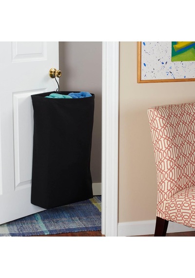 Hanging Cotton Canvas Laundry Hamper Bag, Black