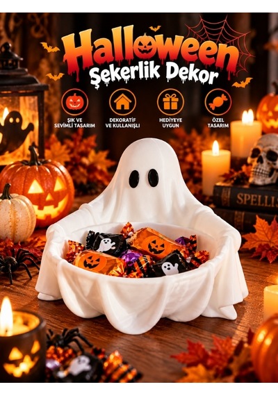 Halloween Cadılar Bayramı Dekoratif Hayalet Şekerlik Kase Dekor