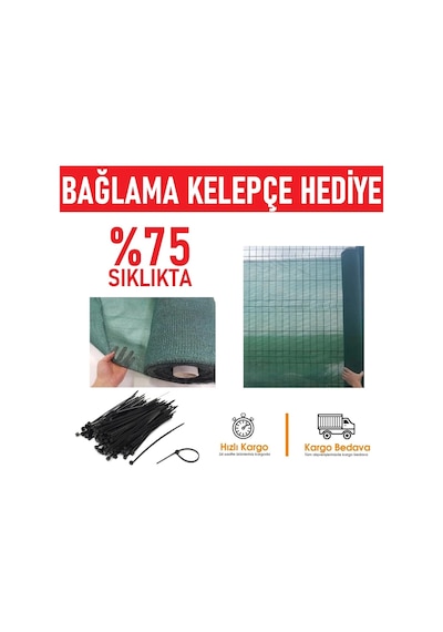 %75'Lik Gölgelik File - Bahçe Çit Filesi - Kelepçeli - Yeşil %75'Lik Gölgelik File - Bahçe Çit Filesi - Kelepçeli - Yeşil