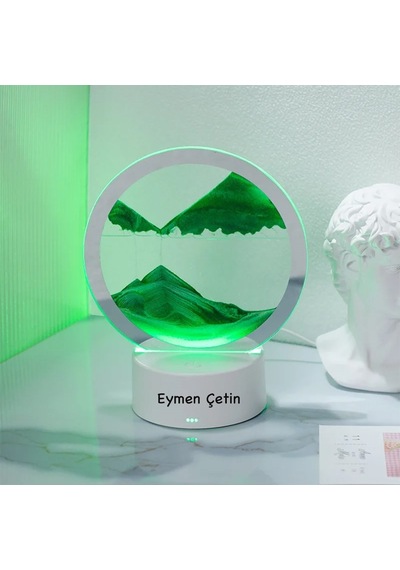 İsme Özel 3d Hareketli Kum Sanat Resmi Yuvarlak Cam Derin Deniz S