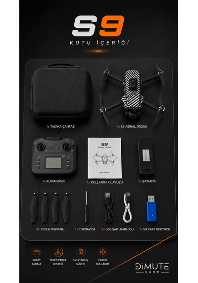 S9 Aerial Drone Hd 4k Kamera Brushless Motor 3000mah Batarya