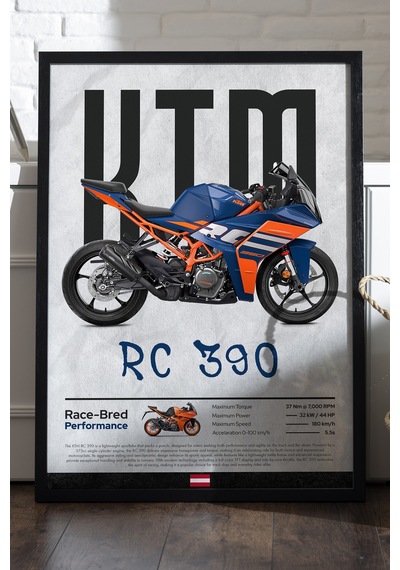 Ktm Rc 390 Siyah Ahşap Çerçeveli Poster, Dekoratif Motosiklet Duvar Tablosu