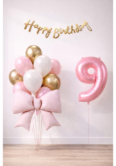 Patladı Gitti Pembe Fiyonk 9 Yaş Doğum Günü Balon Seti Pembe