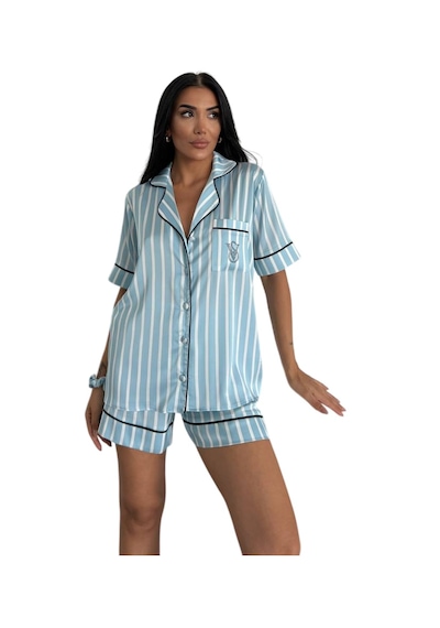 Victoria"s Secret İpek Saten Yazlık Pijama Takımı Toz Pembe Bebe Mavisi
