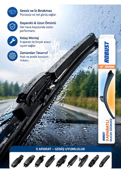 30 Cm 12 300mm Universal Oto Sileceği 9 Aparatlı Sessiz Çalışma İz Bırakmaz Premium Kalite