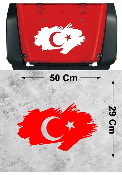 Ay Yıldız Sticker - Türk Bayrağı Sticker - Oto Araba Kaput Cam Karavan Motosiklet Araç Sticker - 00341 50x29 Cm