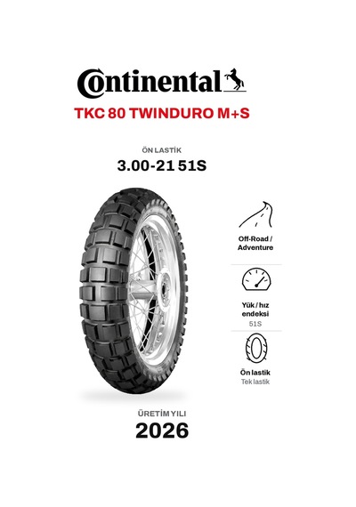 Continental Tkc 80 Twinduro M+s 3.00-21 51s Ön Motosiklet Lastiği 2026