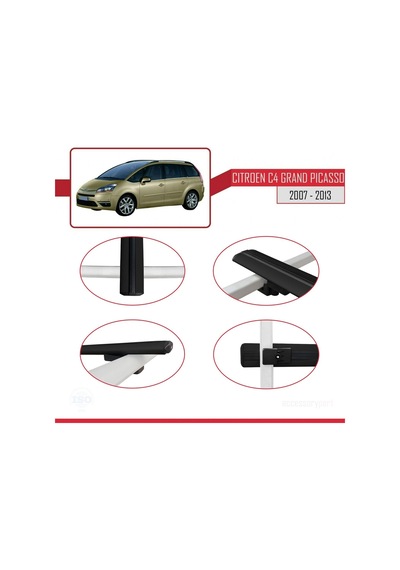 Citroen C4 Grand Picasso 2007-2013 Arası İle Uyumlu Basic Model Ara Atkı Tavan Barı Siyah 3 Adet