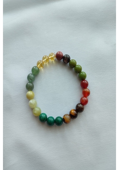 Badeaccessories 8 Mm Sitrin, Zebercet,malahit, Yeşim, Rodonit, Doğal Taş Bileklik Çok Renkli