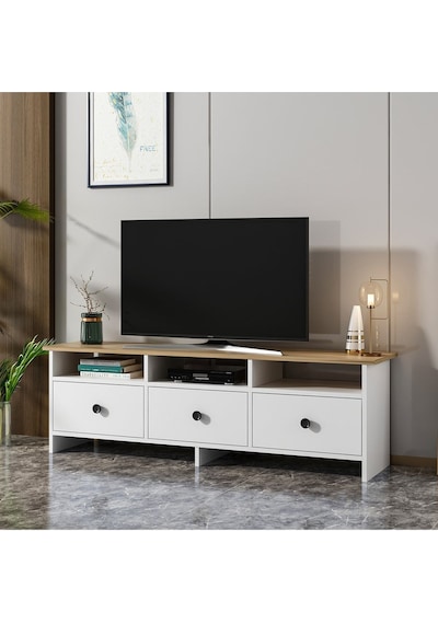 Oslo Kapaklı Tv Ünitesi, Tv Sehpası Beyaz/kilim - Beyaz Beyaz