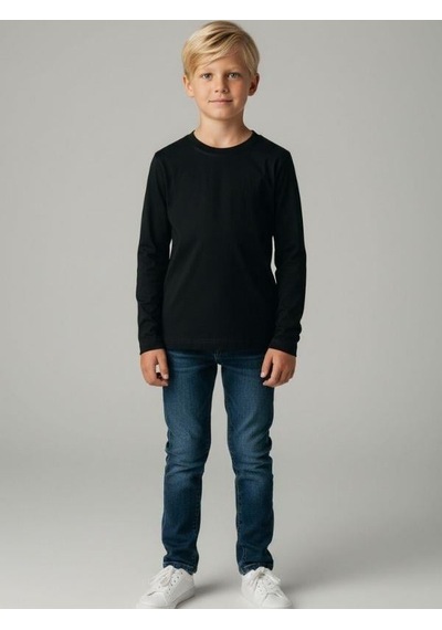 Zekids Erkek Çocuk Pamuklu Bisiklet Yaka Uzun Kollu Basic T-shirt-16775 SIYAH