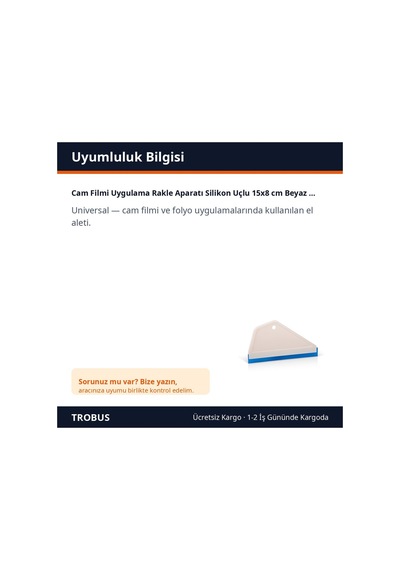 Trobus Cam Filmi Uygulama Rakle Aparatı Silikon Uçlu 15x8 Cm Beyaz Mavi