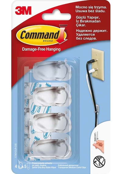 3M Command 17301CLR Orta Boy Klipsli Kablo Düzenleyici