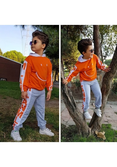 Quzucuk Kids Çocuk Smiley Turuncu Eşofman Seti Turuncu