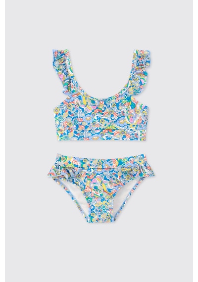 Panço Littemare Kız Çocuk Upf 40+ Uv Korumalı Fırfır Detaylı Saks Bikini Set 2612gb42015 Mavi