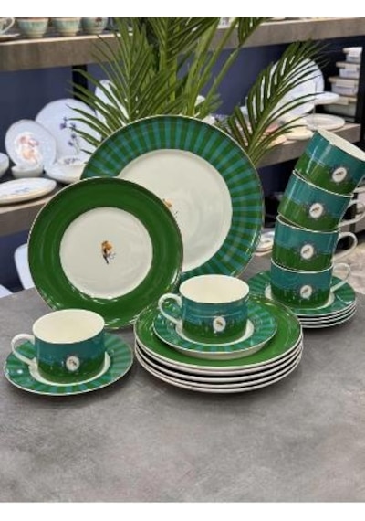 Acar Lumiere Yeşil 6 Kişilik 19 Parça Porselen Pasta-ikram Seti Ncy-08548 Çok Renkli
