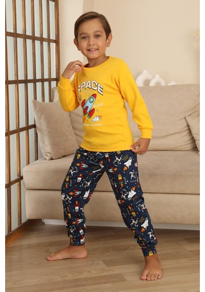 Miniğimin Cicileri Space Baskılı Erkek Çocuk Pijama Takımı - Sarı