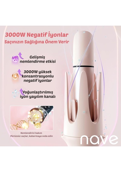 Nave 4 İn 1 Saç Maşası Seti, Seramik Kaplama, Otomatik Kapanma, 3 Sıcaklık Seviyesi, 360 Dönen Kablo, Pembe