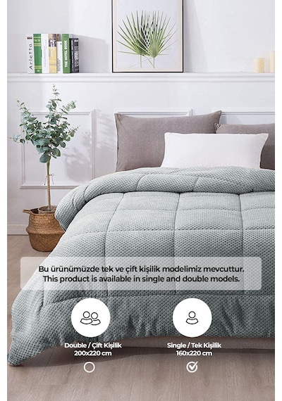 Ultra Yumuşak Tek Kişilik Çift Taraflı Wellsoft Peluş Yorgan Yıkanabilir 160x220 Gri Gri
