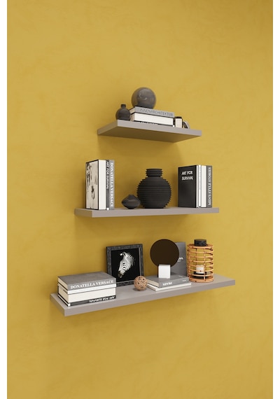 Asra Trend Modern 3'lü Uçan Raf Çok Amaçlı Duvar Rafı Organizer %100 Mdf Kitaplık Mutfak Banyo Rafı Drf05 Gri