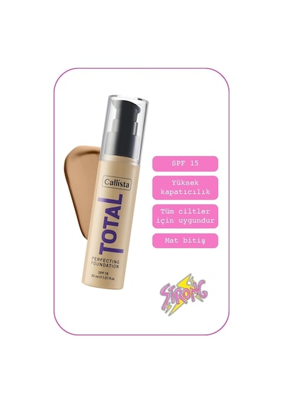 Callista Total Perfecting Spf 15 Yoğun Kapatıcı Mat Bitişli Fondöten - 250 Sand - Koyu Bej