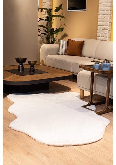 Apex Palma Krem Peluş Post Şekilli Halı Krem