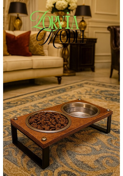 Reyo Ok-ay Store Zorvia Paslanmaz Çelik Kedi Köpek Mama Ve Su Kabı Standı, %10 Eğimli, Ergonomik, Yükseltilmiş Sağlıklı Beslenme, Siyah-ceviz