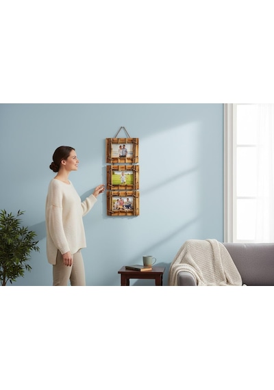 El Yapımı Doğal Ahşap 3 Lü Bambu Bamboo Fotoğraf Çerçevesi Dekoratif Ev Ofis Hediyesi Duvar Süsü - 9