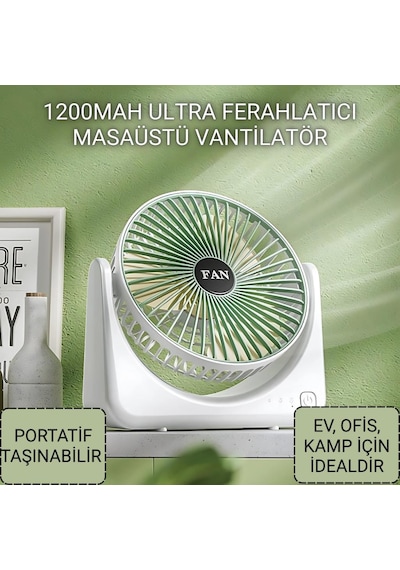 Polham 1200mah Ultra Ferahlatıcı Masaüstü Vantilatör, Portatif, Taşınabilir Hafif Fan, Ofis, Ev İçin Mini Fan