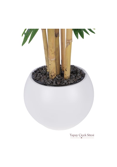 Yapay Çiçek Sitesi Beyaz Küre Saksıda 5 Gövdeli Yapay Bambu Ağacı 130 Cm Yeşil