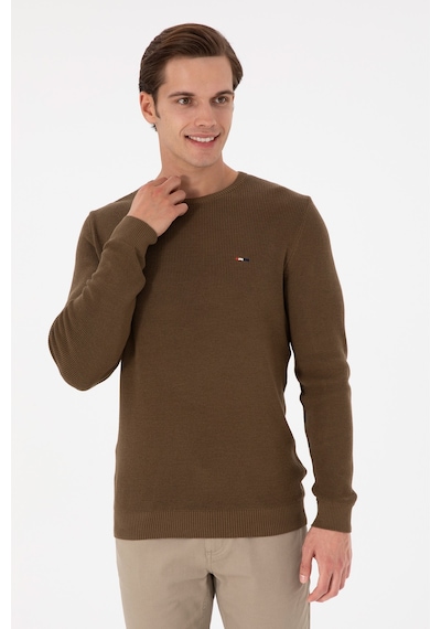U.S. Polo Assn. Erkek Slim Fit Bisiklet Yaka Haki Basic Kazak 50298282-VR027
