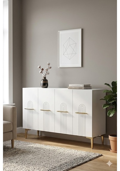 Ka1215bg İda Konsol Ve Tv Sehpası Beyaz-gold 120cm