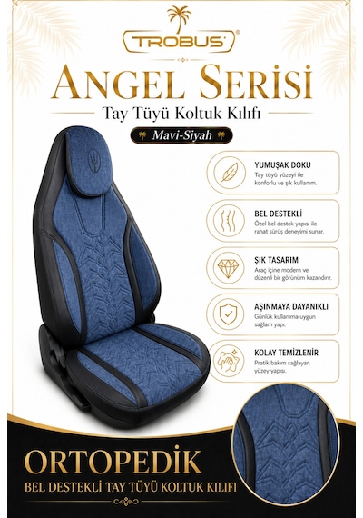 Seat Leon 2005 Ve Sonrası Uyumlu Angel Serisi Tay Tüyü Koltuk Kılıfı Mavi Siyah 05756313