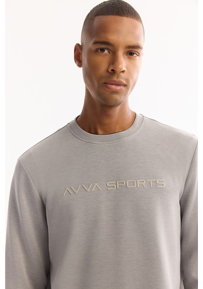 Avva Erkek Gri Bisiklet Yaka Soft Touch Baskılı Regular Fit Sweatshirt A52y1334