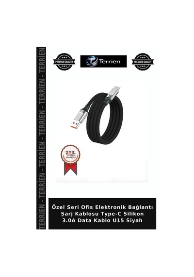 Özel Seri Ofis Elektronik Bağlantı Şarj Kablosu Type-c Silikon 3.0a Data Kablo U15 Siyah
