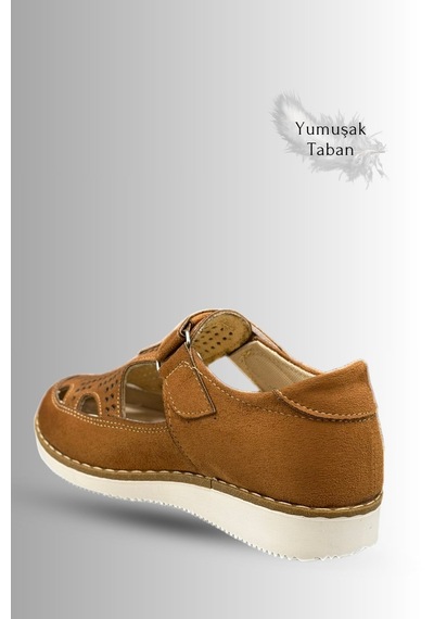 Sermoda Çocuk Sandalet - Cırtlı Süet Yumuşak Taban Erkek Çocuk Sandalet Taba