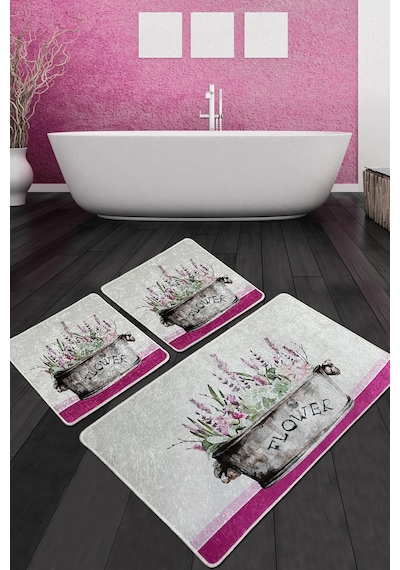 Polipra Banyo Halısı Djt 3 Lü Set Beyaz - Pembe