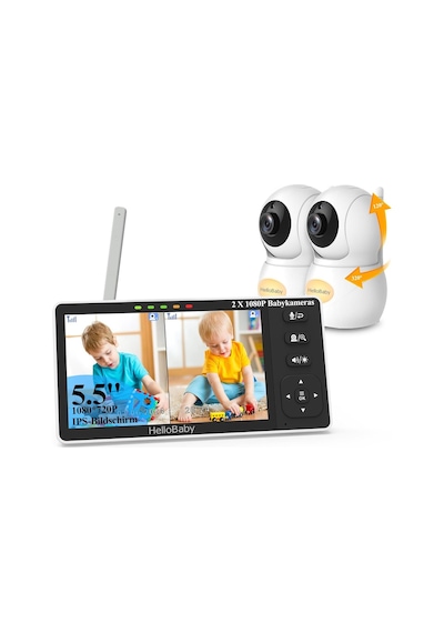 Hellobaby Çift Kameralı Bebek Monitörü, 5.5 Hd Ekran, Eco Mod, 320 Dönebilen Kamera Kamera Sistemi